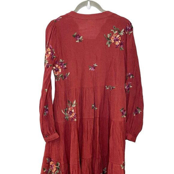 Anthropologie Fig And Flower Size PS Embroidered Ruffle Tiered Boho Mini Dress - Picture 4 of 7
